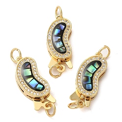 Черный Латунные застежки из прозрачного кубического циркония с микропаве, с ракушкой и эмалью, долговечный, без свинца и без кадмия, с целью перехода в кольце, реальный 18 k позолоченный, чёрные, 22x9x5 мм, отверстие : 3 мм