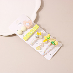 C section - yellow Cute Pearl Hair Clip Set with Rhinestone Side Clip - Girl's Hair Accessories
