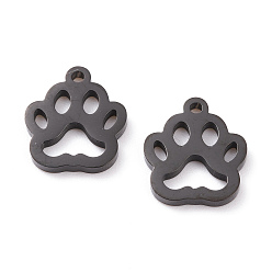 Electrophoresis Black 304 Stainless Steel Pet Charms, Laser Cut, Dog Footprint, Ion Plating(IP), Electrophoresis Black, 14x12x1.5mm, Hole: 1.4mm