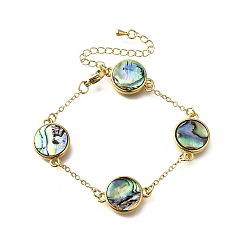 Круглые Браслеты из латунных ракушек-абалонов, реальный 18 k позолоченный, стойки покрытие, долговечный, круглые, 6-7/8 дюйм (17.4 см), подвески: 14x20.5x3 мм