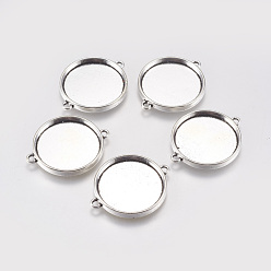 Antique Silver Tibetan Style Cabochon Connector Settings, Plain Edge Bezel Cups, Cadmium Free & Lead Free, Flat Round, Antique Silver, 28x36x3mm, Tray: 25mm, Hole: 2mm