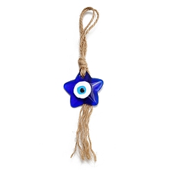 Blue Star with Evil Eye Glass Big Pendant Decoration, Hemp Hope Car Hanging Decoration, Blue, 164mm