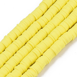 Желтый Полимерной глины ручной работы бисер нитей, для поделок ювелирных изделий, Heishi бусы, Диск / плоские круглые, желтые, 6x0.5~1 мм, отверстие : 1.8 мм, около 290~320 шт / нитка, 15.75 дюйм ~ 16.14 дюйм (40~41 см)