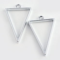 Platinum Rack Plating Alloy Triangle Open Back Bezel Pendants, For DIY UV Resin, Epoxy Resin, Pressed Flower Jewelry, Cadmium Free & Nickel Free & Lead Free, Platinum, 39x25x3.5mm, Hole: 3mm
