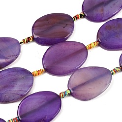 Темная Орхидея Натуральные полосатые агатовые бусы, окрашенная и подогревом, Плоско-овальные, темные орхидеи, 40~42x31~34x6~8 мм, отверстие : 2 мм, около 8 шт / нитка, 15.94''~16.54'' (40.5~42 см)