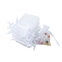 Blanc Sacs en organza pochettes de rangement pour bijoux, sacs-cadeaux de cordon de maille de partie de faveur de mariage, blanc, 7x5 cm
