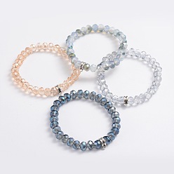 Mixed Color Electroplate Glass Beads Stretch Bracelets, with Antique Silver Alloy Findings, Mixed Color, 60mm