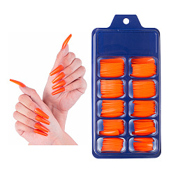 Orange Red 100Pcs 10 Size Trapezoid Plastic False Nail Tips, Full Cover Press On False Nails, Nail Art Detachable Manicure, for Practice Manicure Nail Art Decoration Accessories, Orange Red, 26~32x7~14mm, 10Pcs/size
