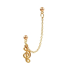 Golden Musical Note Alloy Dangle Stud Earrings, Dangle Chains Double Piercing Earrings, Golden, 65mm