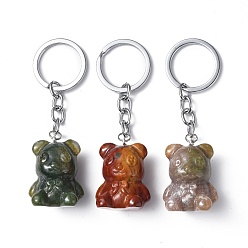 Bloodstone Natural Bloodstone Pendant Keychains, with Iron Keychain Clasps, Bear, 8cm