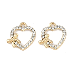 Золотой Подвески из сплава с ультрафиолетовым покрытием, со стразами, без свинца и без кадмия, сердце, золотые, 16x16x2 мм, отверстие : 2 мм