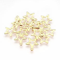 Real 18K Gold Plated 304 Stainless Steel Pendants, Star, Real 18k Gold Plated, 14.5x12.5x0.6mm, Hole: 1.2mm