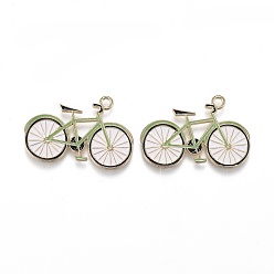 Green Light Gold Plated Alloy Jewelry Enamel Pendants, Bicycle, Green, 19x25.5x1.5mm, Hole: 1.8mm