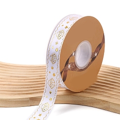 White 48 Yards Gold Stamping Polyester Ribbon, Shell Printed Ribbon for Gift Wrapping, Party Decorations, White, 1 inch(25mm)