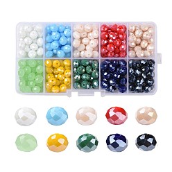 Mixed Color Electroplate Glass Beads, Pearl Luster Plated, Faceted, Rondelle, Mixed Color, 8x6mm, Hole: 1mm, 10 colors, 30pcs/color, 300pcs/box