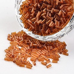Sienna Transparent Colours Round Hole Glass Bugle Beads, Sienna, 3~5x1.8~2mm, Hole: 0.8mm, about 12000pcs/450g