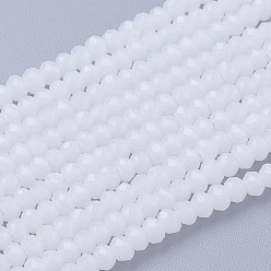 White Imitation Jade Glass Beads Strands, Faceted, Rondelle, White, 3x2~2.5mm, Hole: 0.5mm, about 186~190pcs/strand, 17 inch