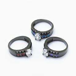 Gunmetal Cubic Zirconia Finger Rings, with Synthetic Opal and Brass Findings, Long-Lasting Plated, Oval, Size 7, Clear, Gunmetal, 17.5mm