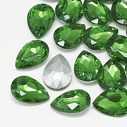 Emerald Pointed Back Glass Rhinestone Cabochons, Back Plated, Faceted, teardrop, Emerald, 25x18x8mm
