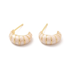 Античный Белый Серьги-гвоздики с эмалевым круассаном, настоящие позолоченные украшения из латуни для женщин, без кадмия и без свинца, старинный белый, 18 мм, штифты : 14.5x5.5 мм