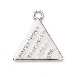 Platinum Eco-friendly Brass Micro Pave Clear Cubic Zirconia Pendants, Cadmium Free & Lead Free, Long-Lasting Plated, Triangle, Platinum, 23x21.5x1.8mm, Hole: 2.6mm