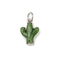 Платина Латунь эмаль подвески, кактус прелести, без кадмия и без свинца, стойки покрытие, долговечный, с целью перехода в кольце, зеленый лайм, платина, 12x9x3 мм, отверстие : 3 мм