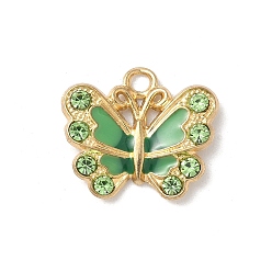 Зеленый лайм Подвески из сплава эмали и стразов, золотой свет, без кадмия, без никеля и без свинца, очарование бабочки, зеленый лайм, 17x19.5x3.5 мм, отверстие : 2.5 мм