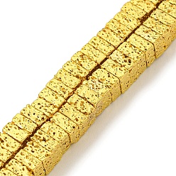 с Золотистым Покрытием Гальванические бусины из натуральной лавы, квадратный, с золотым покрытием, 4.5x4.5x2 мм, отверстие : 1.6 мм, около 179 шт / нитка, 16.14'' (41 см)