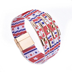 Red Independence Day PU Leather Multi-strand Bracelets for Women, with Alloy Magnetic Clasps, Red, 7-7/8 inch(20cm)