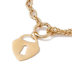 Golden Heart Lock Pendant Necklace for Women, Vacuum Plating 304 Stainless Steel Chain Necklace, Golden, 16.93 inch(43cm)