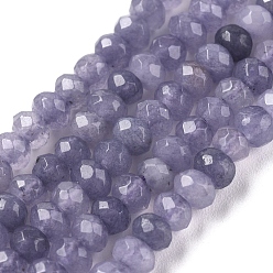 Slate Blue Dyed Natural Malaysia Jade Rondelle Beads Strands, Faceted, Slate Blue, 4x2~3mm, Hole: 1mm, about 115pcs/strand, 14 inch