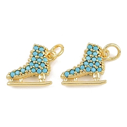 Светло-Голубой Латунные микро проложить кубического циркония прелести, коньки, с целью перехода в кольце, стойки покрытие, без кадмия и без свинца, долговечный, золотые, Небесно-голубой, 11.5x13x4 мм, отверстие : 3 мм