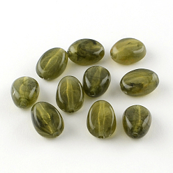 Светло-зеленый Коричневый Овальной имитация драгоценных камней акриловые бусины, оливковый, 18x13x9.5 мм, Отверстие : 2 мм , около 310 шт / 500 г