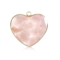 Rose Quartz Natural Rose Quartz Pendants, with Stainless Steel Findings, Heart Charms, 20mm