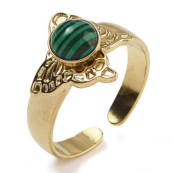 Малахит Синтетические малахит кольца палец, бабочка 304 открытые манжетные кольца из нержавеющей стали с ионным покрытием (IP), реальный 18 k позолоченный, 13.5 мм, регулируемый