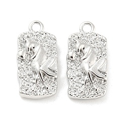 Real Platinum Plated Brass Charms, Textured, Rectangle with Horse Charm, Real Platinum Plated, 14.5x7x3mm, Hole: 1.2mm