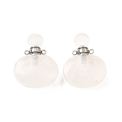 Хрусталь Кулоны для духов из натурального кварца, с 304 фурнитурой из нержавеющей стали, граненые, овальные амулеты, цвет нержавеющей стали, 32~33x25~26x10.5~11.5 мм, отверстие : 1.9 мм