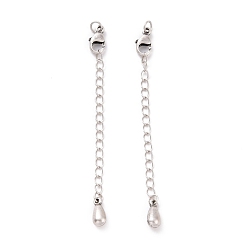 Antique Silver 925 Sterling Silver Chain Extenders, with Lobster Claw Clasps & Charms, Teardrop, Antique Silver, 65x2.5mm, Hole: 2.4mm