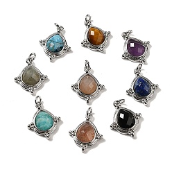 Mixed Stone Natural Mixed Stone Faceted Pendants, Rhombus Charms with Rack Plating Platinum Tone Brass Findings, Cadmium Free & Lead Free, 19.5x16x5mm, Hole: 3mm