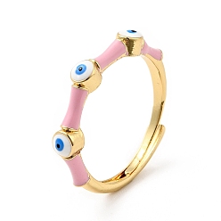 Pink Enamel Evil Eye Adjustable Ring, Real 18K Gold Plated Brass Lucky Jewelry for Women, Pink, US Size 7(17.3mm)