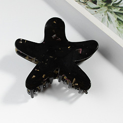 Black Starfish Shape Cute Acrylic Large Claw Hair Clips, for Woman Girl Thick Hair, Black, 76x86x46mm