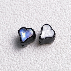 Black Alloy Cubic Zirconia Beads, Heart, Black, 11x11x10mm, Hole: 2mm