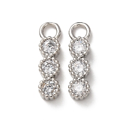 Платина Латунные микропаве прозрачные кубические циркониевые подвески, долговечный, стойки покрытие, плоские круглые прелести, платина, 14x4x2.5 мм, отверстие : 2 мм