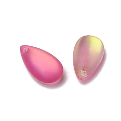 Rose Glass Pendants, Frosted, Teardrop, Rose, 15.5x8.8x5.5mm, Hole: 1mm
