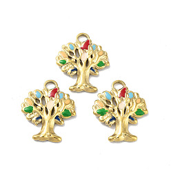 Golden 304 Stainless Steel Pendants, with Enamel, Tree Charm, Golden, 21.5x17x2mm, Hole: 3mm