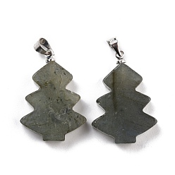 Labradorite Natural Labradorite Pendants, with Platinum Tone Brass Findings, Tree, 26~27x18.5~19x5.5mm, Hole: 5x4mm