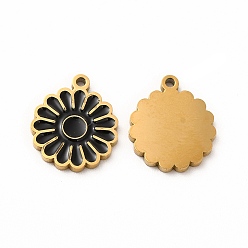 Black Ion Plating(IP) 304 Stainless Steel Enamel Charms, Daisy, Black, 14x12x1mm, Hole: 1.2mm