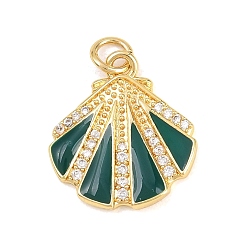 Зеленый Латунные микропаве прозрачные подвески с фианитом, с эмалью, оболочки прелести, без кадмия и без свинца, реальный 18 k позолоченный, зелёные, 18.5x16.5x2 мм, отверстие : 3.5 мм