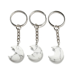 Говлит Брелки с подвеской в виде луны из натурального говлита Рейки, с железными кольцами для ключей, 7.8 см