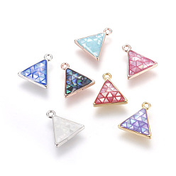 Mixed Color Brass Enamel Charms, with Freshwater Shell, Triangle, Mixed Color, 12x11x3mm, Hole: 1.2mm